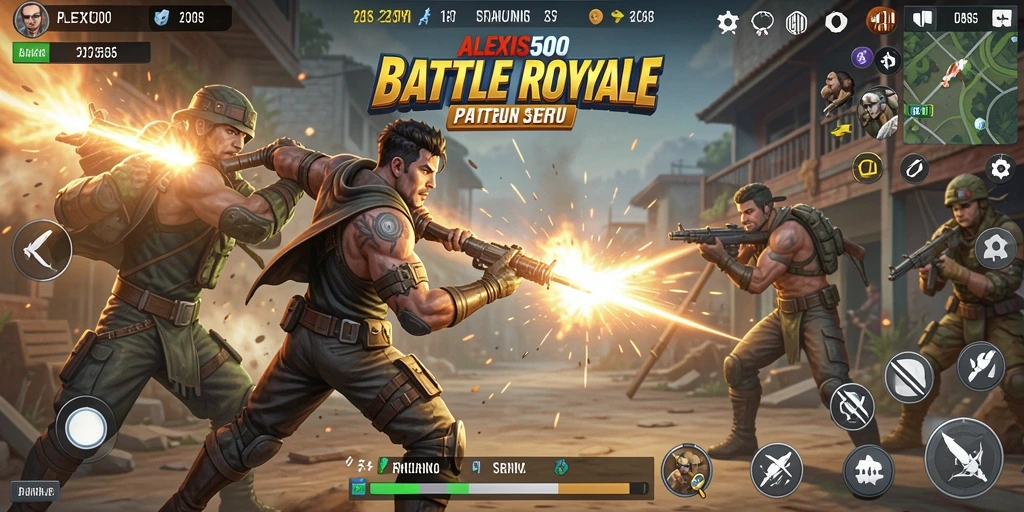 Tangkapan layar dari gameplay ALEXIS500 yang mengasah kemampuan bertarung Battle Royale.