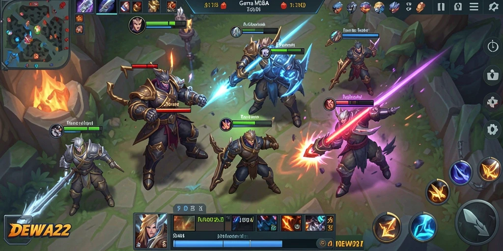 Gameplay seru DEWA22 dengan pertarungan tim yang mendebarkan.