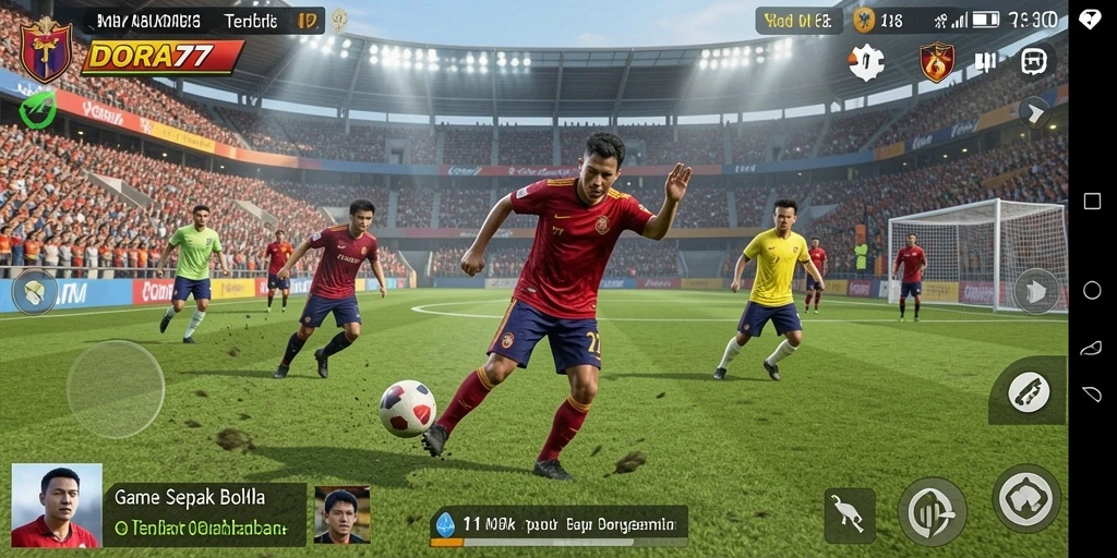 Tampilan gameplay seru DORA77 dengan aksi sepak bola yang mendebarkan.