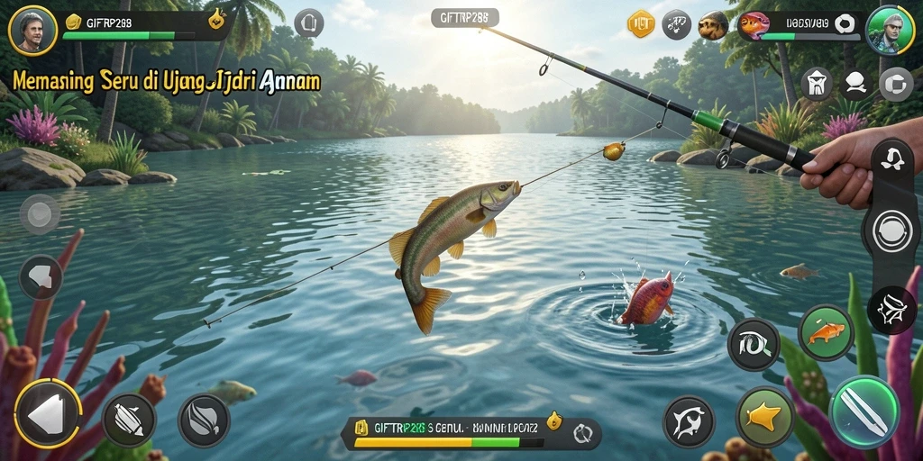 Gameplay menampilkan pengalaman memancing yang seru dan realistis.