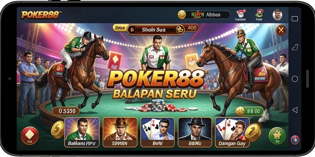 Gameplay balapan POKER88 yang mendebarkan dan seru.