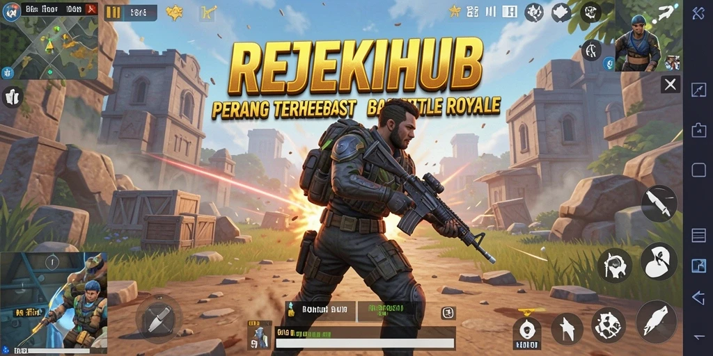 Tampilan utama gameplay <strong>REJEKIHUB</strong> yang penuh aksi Battle Royale.