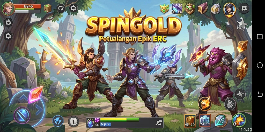 Tangkapan layar menampilkan aksi seru dalam permainan RPG SPINGOLD.