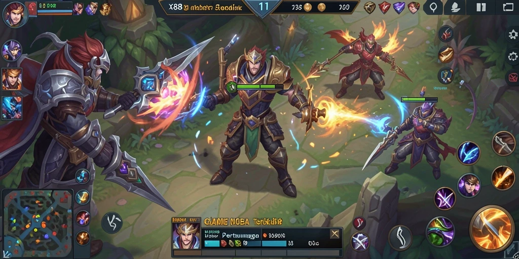 Screenshot X88 menampilkan pertarungan strategis di arena MOBA.